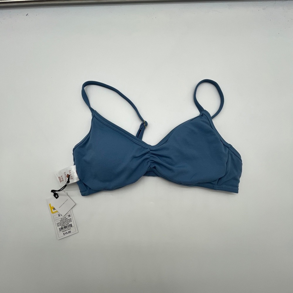 Shade & Shore Blue Ribbed Bralette Bikini Top Small S 4-6 Removable Pads 5398